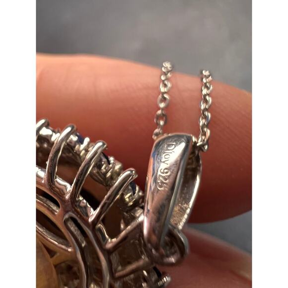 NEW Blue star sapphire and moissanite sterling silver halo pendant necklace - Picture 7 of 14